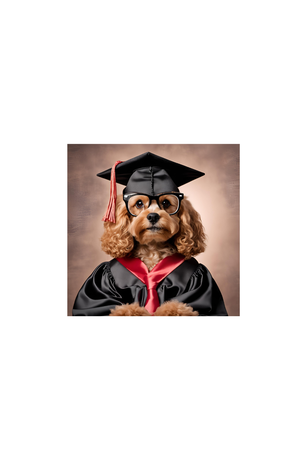 cavapoo in black graduating cap and gown